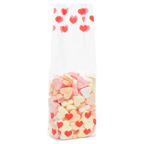 Sachets à fond carré imprimés en transparence 'coeurs' 80 + 50 x 250 mm - par 100 pièces