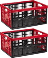 Forte Plastics 2x caisses de courses pliables noir/rouge 48 x 35 x 24 cm