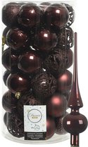 Kunststof kerstballen D6 cm - incl. glazen piek glans - mahonie bruin