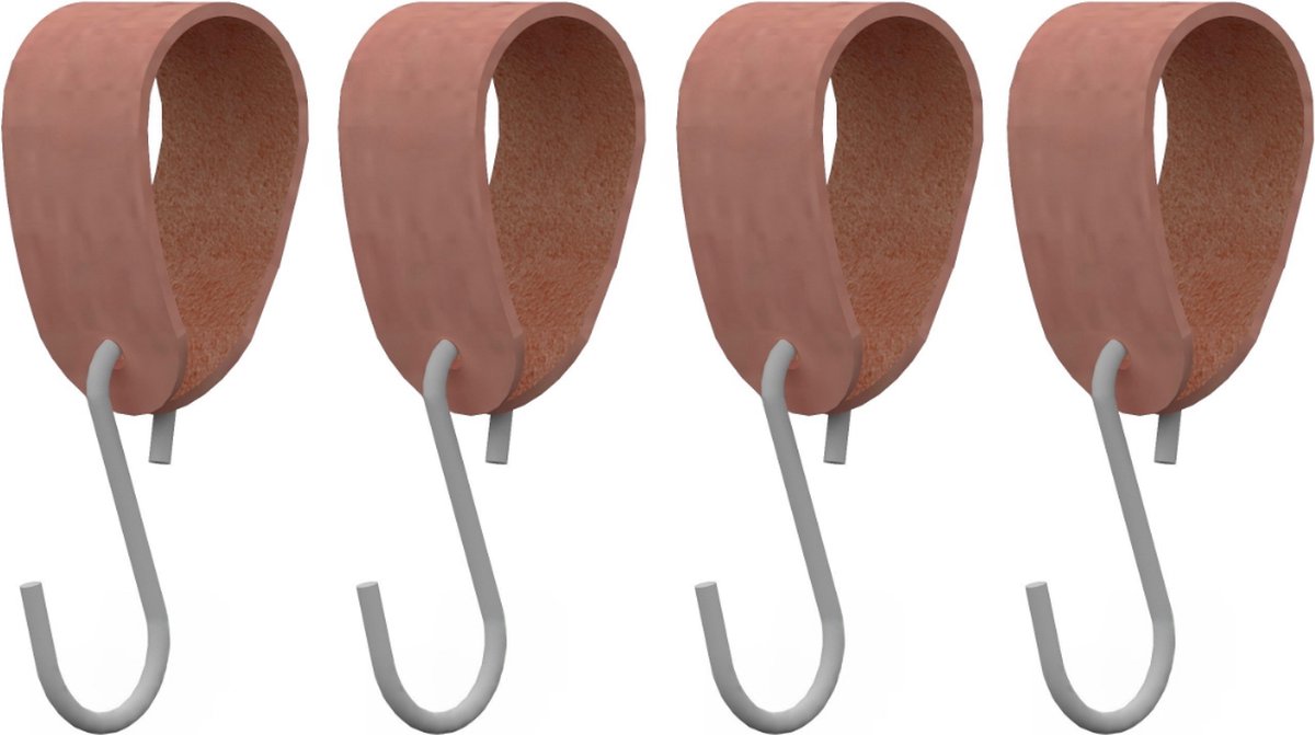 S-haakje Wit + leren hanger: SUEDE OLD PINK - Maat M - set van 4 (S-haakjes - kapstokhaakje - handdoekhaakje - kapstokhaak - ophanghaken - S-haken)