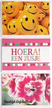 Hourra ! Une Soeur + Joyeux Anniversaire + Blanco Vierge Smileys - 3 Cartes de vœux - 12 x 17 cm - GEB-310