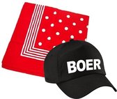 Boer verkleed pet zwart met rode hals zakdoek volwassenen - verkleed accessoires
