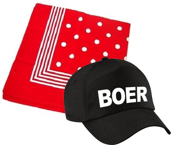 Boer verkleed pet zwart met rode hals zakdoek volwassenen - verkleed accessoires