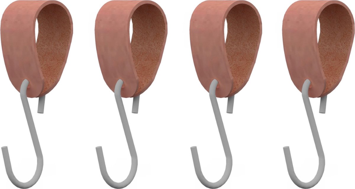 S-haakje Wit + leren hanger: SUEDE OLD PINK - Maat S - set van 4 (S-haakjes - kapstokhaakj