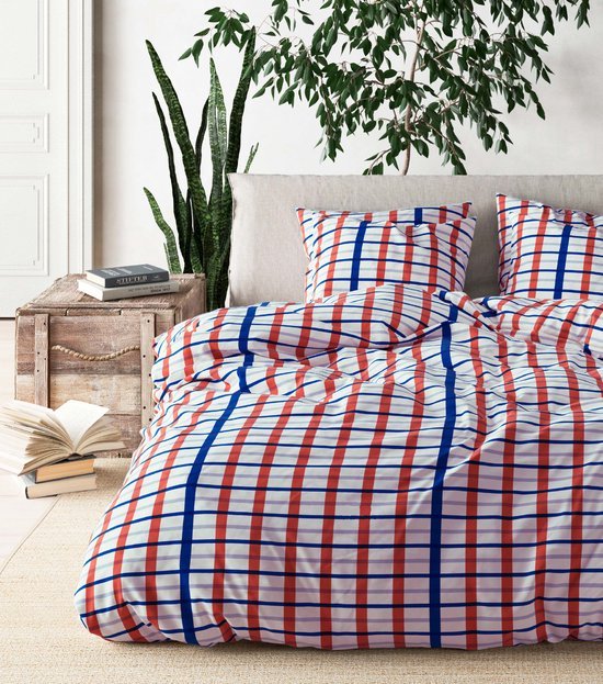 Mistral Home - Housse de couette - Durable - 100% coton - 260x240+2x65x65 cm - Cassan - Blauw, blanc, rouge