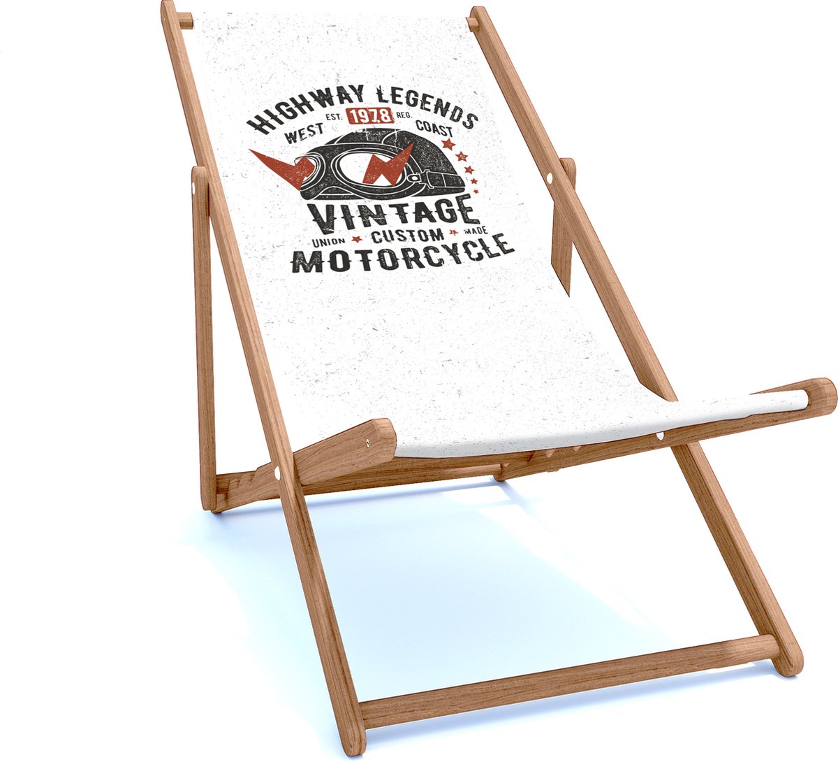 Holtaz Strandstoel Hout Inklapbaar Comfortabele Zonnebed Ligbed met verstelbare Lighoogte houten frame met stoffen Motors