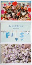 A Boy - Félicitations pour votre FILS + 2 x Blanco Fleurs et Animaux– 3 Cartes de vœux – 12 x 17 cm – GEB-312