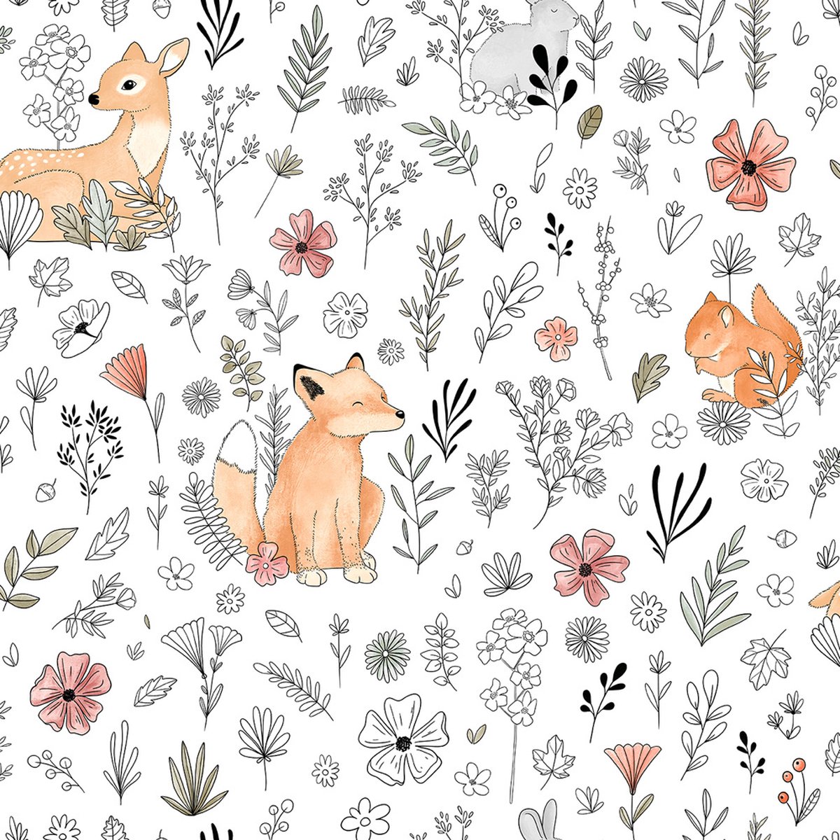 Dutch Wallcoverings - My Kingdom- Fox & Deer wit/beige - vliesbehang - 10m x 53cm - M518-05