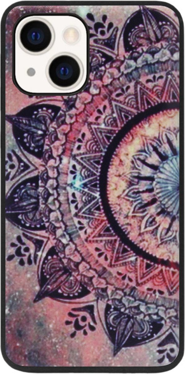 ADEL Siliconen Back Cover Softcase Hoesje Geschikt voor iPhone 14 Plus - Mandala Bloemen Rood