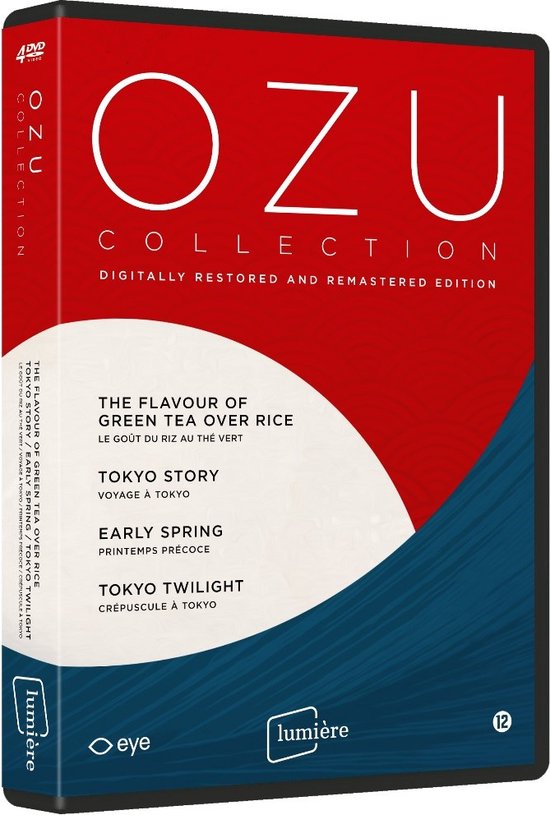 DVD-hoes van de OZU COLLECTION, Digitaal gerestaureerde en geremasterde editie. Bevat 4 DVD's en de titels: The Flavour of Green Tea Over Rice, Tokyo Story, Early Spring, Tokyo Twilight.