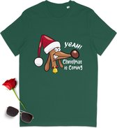 Dames T Shirt - Kerstmis - Groen- Maat 2XL