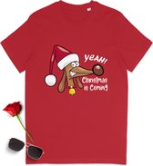 Dames T Shirt - Kerstmis - Rood - Maat 2XL
