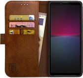 Rosso Element Book Case Wallet Hoesje Geschikt voor Sony Xperia 10 IV | Portemonnee | 3 Pasjes | Magneetsluiting | Stand Functie | Bruin