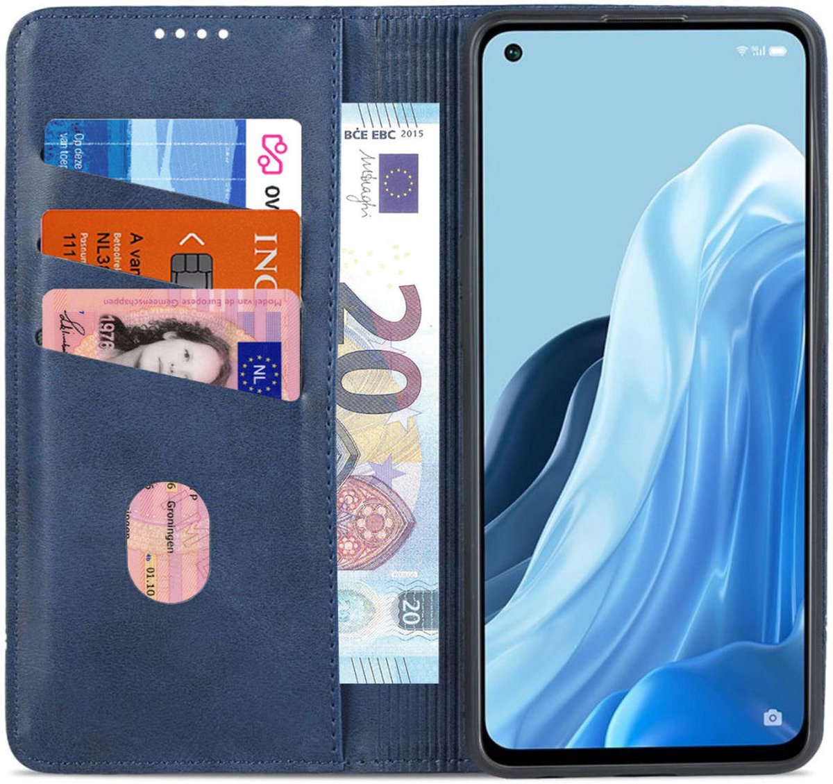 AZNS Oppo Reno 8 Lite Hoesje Portemonnee Book Case Kunstleer Blauw