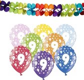 Partydeco 9e jaar verjaardag feestversiering set - Ballonnen en slingers