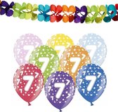 Partydeco 7e jaar verjaardag feestversiering set - Ballonnen en slingers