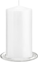 Trend Candles - Stompkaarsen met glazen onderzetters set van 2x stuks helder wit 8 x 15 cm