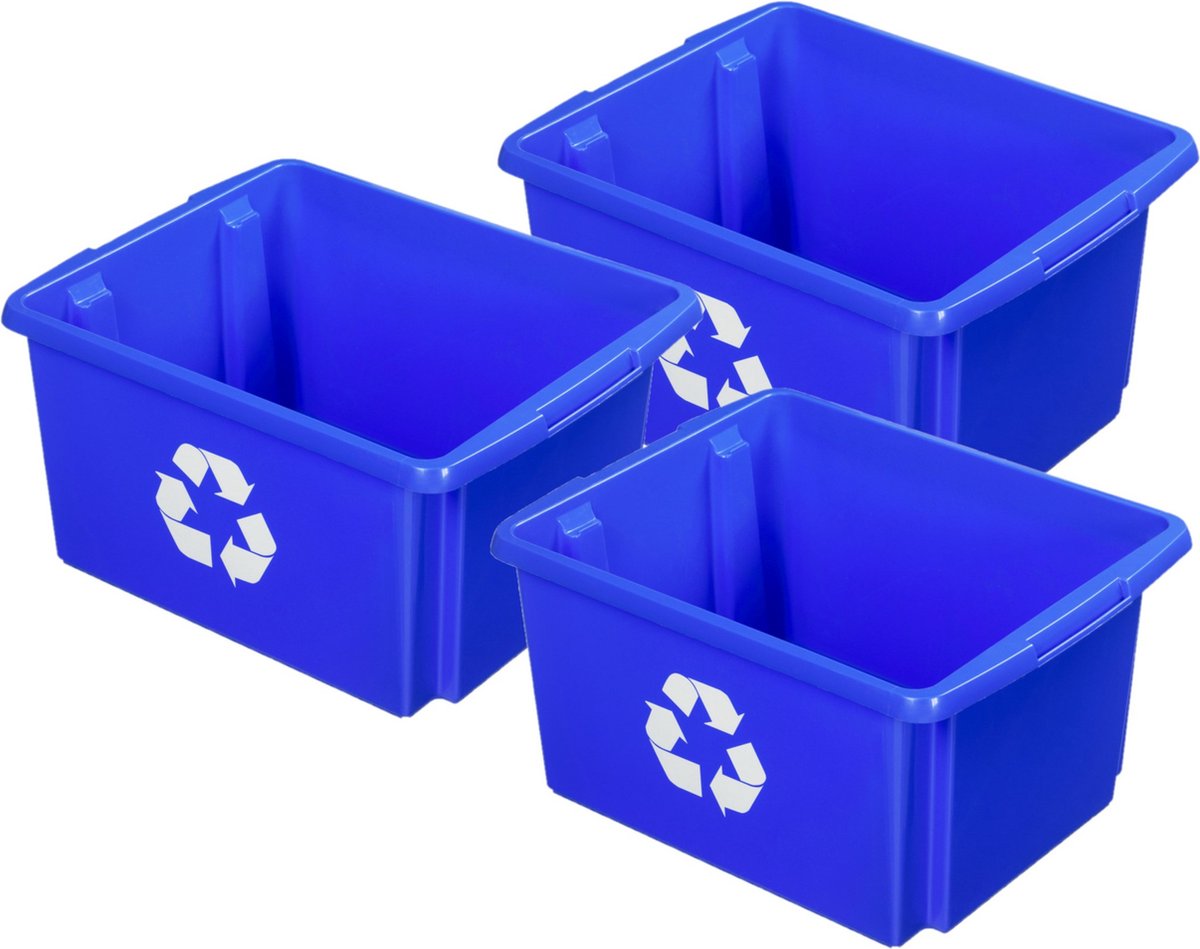 Sunware opslagbox - 3x - blauw - 32 liter - 45 x 36 x 24 cm - kunststof - opbergbox