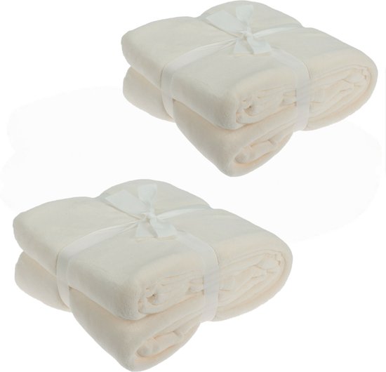 Couvertures polaires/plaids - 2x - blanc cassé - 180 x 230 cm