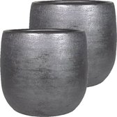 Cache-pots Luxe Mira - 2x pièces - noir - céramique - diamètre 18 cm