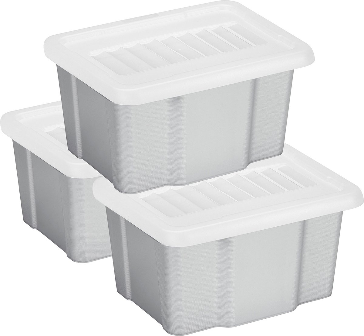 Sunware set van 3x opslagboxen kunststof 24 liter lichtgrijs 42 x 33 x 22 cm met afsluitbare deksel