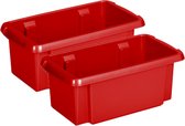 Sunware Opslagbox - 4 stuks - kunststof 7 liter rood 38 x 21 x 14 cm