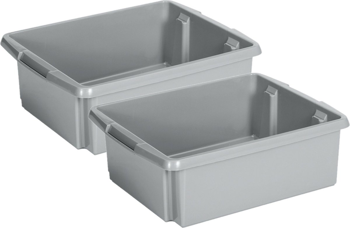 Sunware Opslagbox Nesta - 2x - kunststof - 17L - grijs - 45 x 36 x 14 cm - stapelbaar