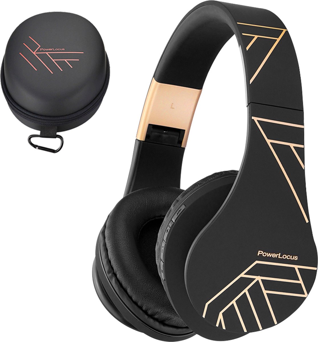 PowerLocus P2 - Draadloze Over-Ear Koptelefoon Inklapbaar - Bluetooth Hoofdtelefoon - Met microfoon – Headphone - Micro SD mode – Incl. Carry Case - Upgrade Zwart/Goud