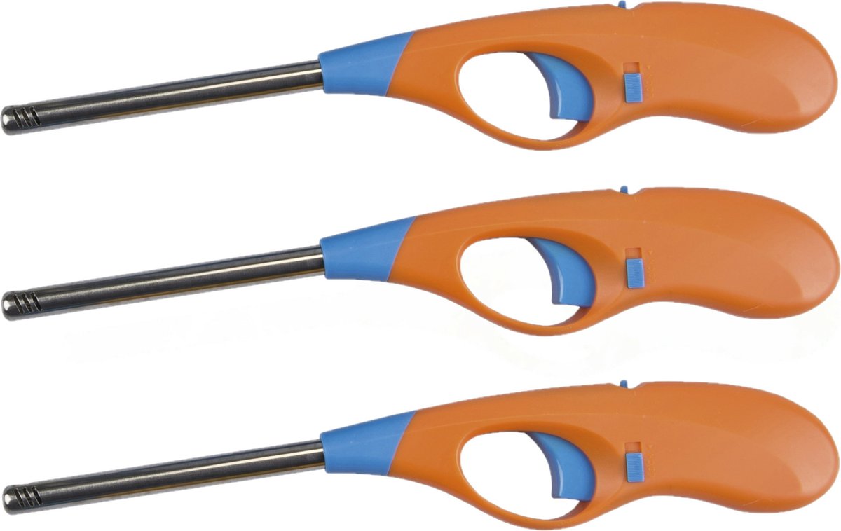 Goedkoopste BBQ/keuken aanstekers - 3 stuks - lange steel - 26 cm - oranje