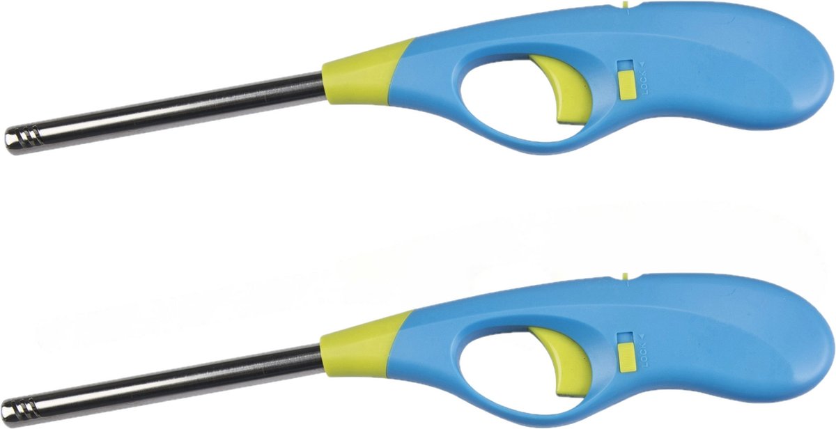 Goedkoopste BBQ/keuken aanstekers - 2 stuks - lange steel - 26 cm - blauw
