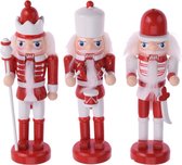 3x stuks kersthangers notenkrakers poppetjes/soldaten rood/wit 12,5 cm - Kerstversiering/boomversiering - kerstornamenten