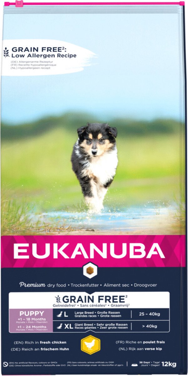 12kg Eukanuba Grain Free Puppy Large Breed Kip Hondenvoer droog