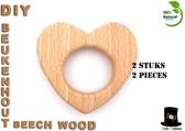 Bob Online ™ - 2 Stuks - Houten Hart Hobby Decoratie Object - Beukenhout DIY Hartjes - Natural Beechwood Heart Hobby Decoration Object – Wooden Hearts – Houten Hart