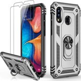 Hoesje Geschikt Voor Samsung Galaxy A20E Hoesje kickstand Armor case Zliver Met screenprotector 2 pack