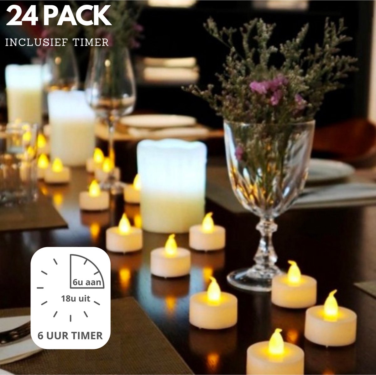 LED Theelichtjes 24 Stuks Met Timer Theelichtjes Op Batterijen LED Theelichtjes 24 Stuks Met Timer Theelichtjes Op Batterijen