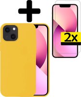 Hoesje Geschikt voor iPhone 14 Hoesje Siliconen Case Met 2x Screenprotector - Hoes Geschikt voor iPhone 14 Hoes Siliconen - Geel