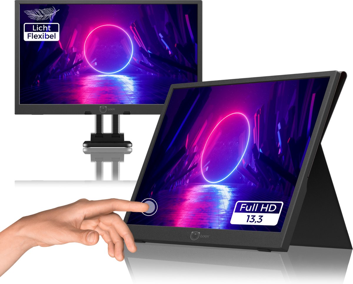 LOOV FlexDisplay Compact - Portable Monitor Touchscreen - Touch - IPS Gaming Display - Draagbaar Beeldscherm voor Laptop - 13,3 inch - USB-C - HDMI - Full HD