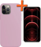 Hoesje Geschikt voor iPhone 14 Pro Hoesje Siliconen Cover Case Met Screenprotector - Hoes Geschikt voor iPhone 14 Pro Hoes Back Case - Lila.