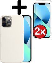 Hoesje Geschikt voor iPhone 14 Pro Hoesje Siliconen Case Hoes Met 2x Screenprotector - Hoes Geschikt voor iPhone 14 Pro Hoes Cover Case - Wit
