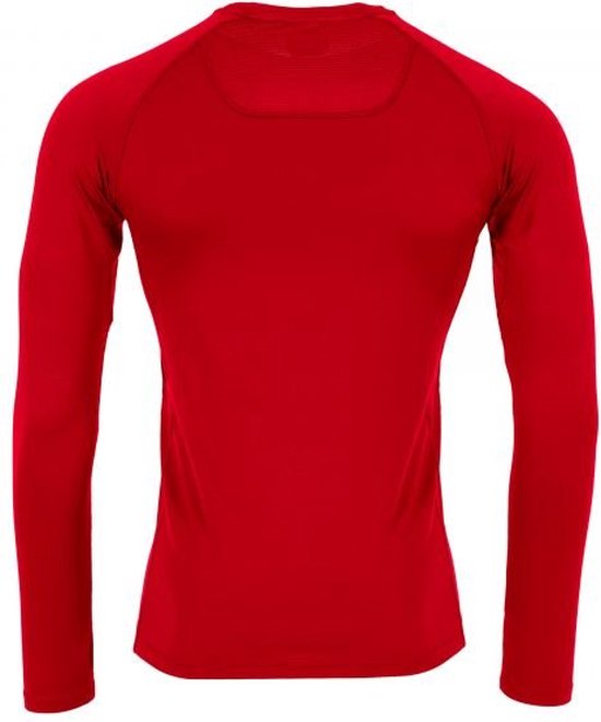Dos d'un t-shirt rouge à manches longues et raglan.