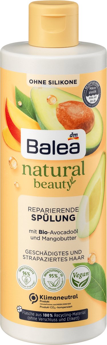 Balea Crèmespoeling Natural Beauty Biologische avocado-olie en mangoboter, 350 ml