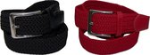 Duopack Zwart Rood - Elastische Comfort Riem - maat 110 - Gevlochten - 100% Elastisch - Nikkelvrije Gesp