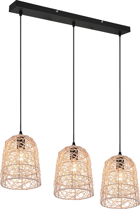 LED Hanglamp - Hangverlichting - Trion Lopar - E27 Fitting - 3-lichts - Rechthoek - Bruin - Hout