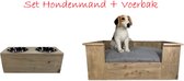 Hondenmand + Voerbak Steigerhout Vergrijsd Noten L