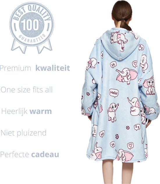 Q-Living Hoodie Deken - Snuggie - Plaid Met Mouwen - Snuggle Hoodie - Fleece Deken Met Mouwen - 1450 gram - Olifant