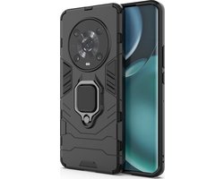 Mobigear Hoesje geschikt voor HONOR Magic 4 Pro Telefoonhoesje Hardcase | Mobigear Armor Ring Backcover Shockproof met Ringhouder | Schokbestendig Magic 4 Pro Telefoonhoesje | Anti Shock Proof - Zwart