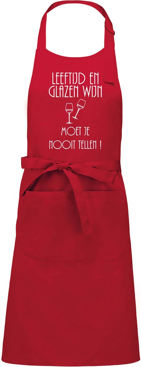 Keukenschort - BBQ schort - Leeftijd en Wijn - Abraham - Sarah - verjaardag - leeftijd - wijnen - rood