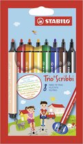 3 x STABILO Trio Scribbi - Ergonomische Viltstift - Onverwoestbaar Door Meeverende Punt - Etui met 8 Kleuren