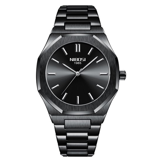NIBOSI Horloges voor mannen -2022 design - Horloge mannen - Luxe Zwart Design - Heren horloge - Zwart Edelstaal - Roestvrij Staal - Waterdicht- Chronograaf - Geschenkset met verstelbare pin