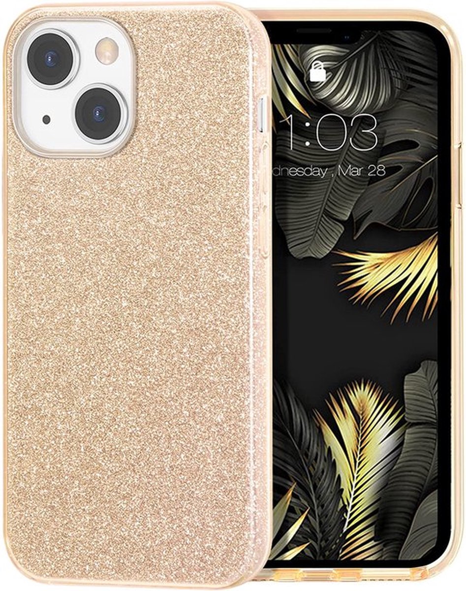 Casemania Hoesje Geschikt voor Apple iPhone 14 Plus - Goud - Glitter Back Cover